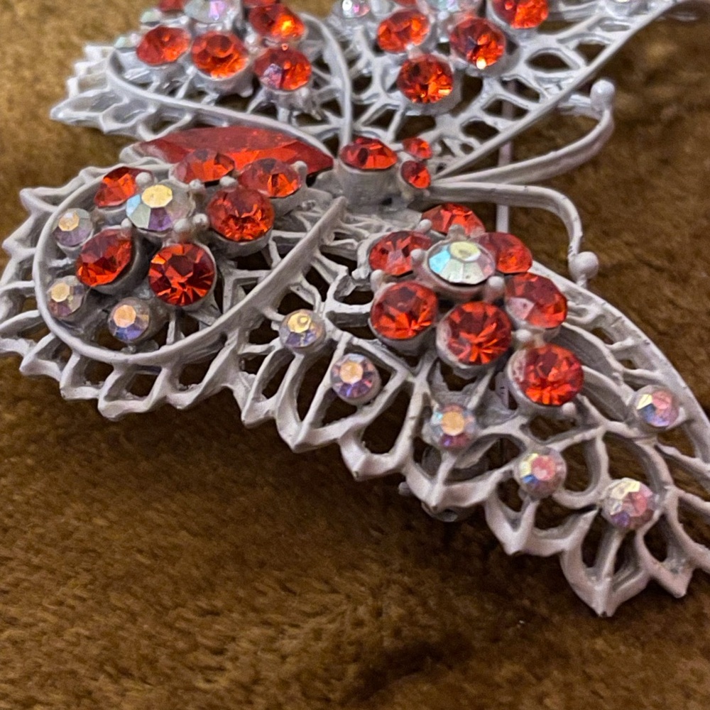 Vintage orange & AB Gem Butterfly Brooch - Picture 4 of 5
